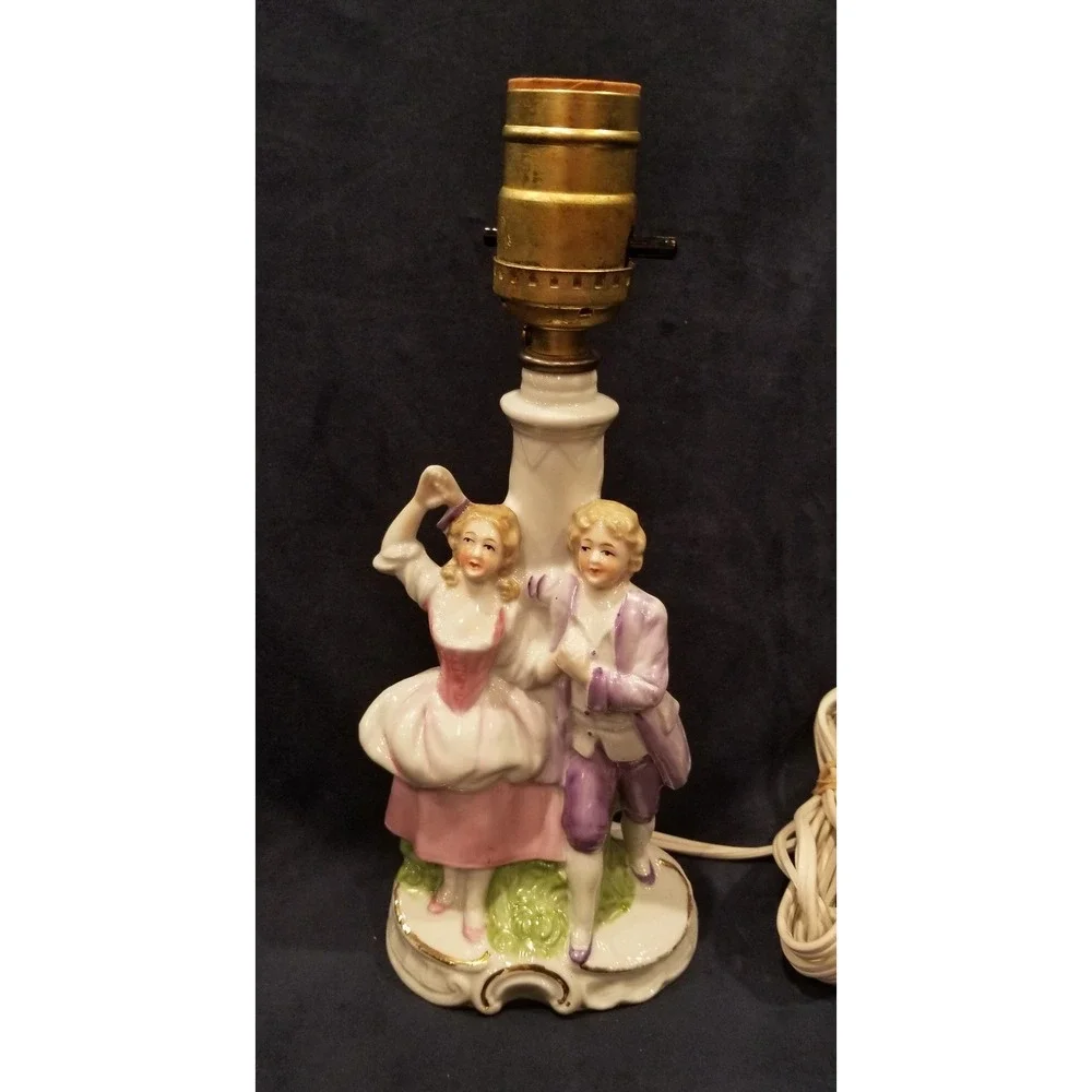 Vintage German Porcelain Victorian Figurine Lamp Dancing Couple 9.5